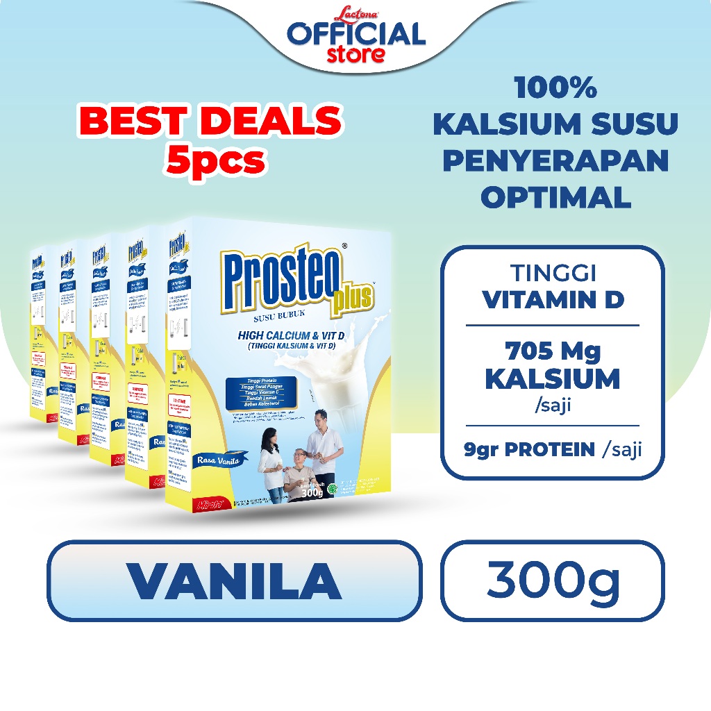 PAKET PROSTEO PLUS Susu Tinggi Kalsium Nutrisi Tulang dan Sendi 300 Gr X 5 Box