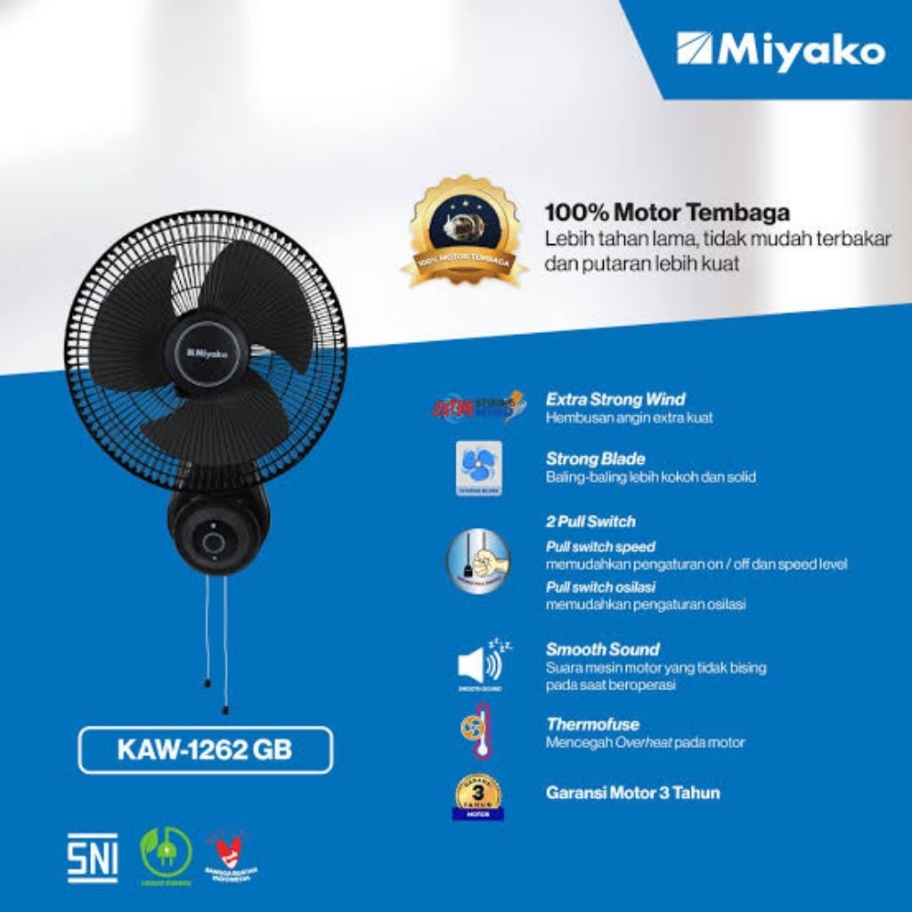 Wall Fan Miyako KAW 1262 GB Kipas Angin Miyako Dinding KAW-1262 GB Kipas Angin 12 Inch Tempel Miyako