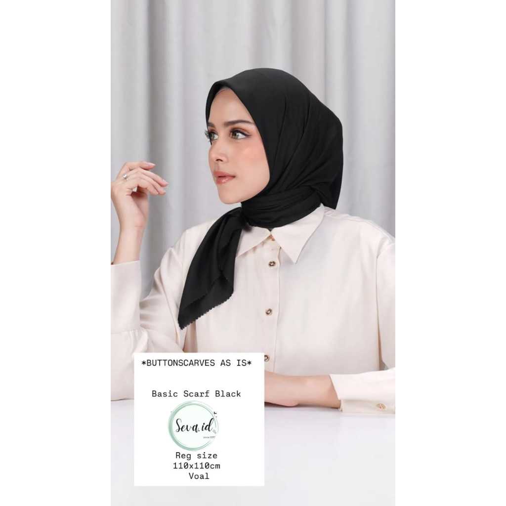 MODINITY Buttonscarves Sale BS Hijab Basic Voile Square Black AS IS Defect Minor