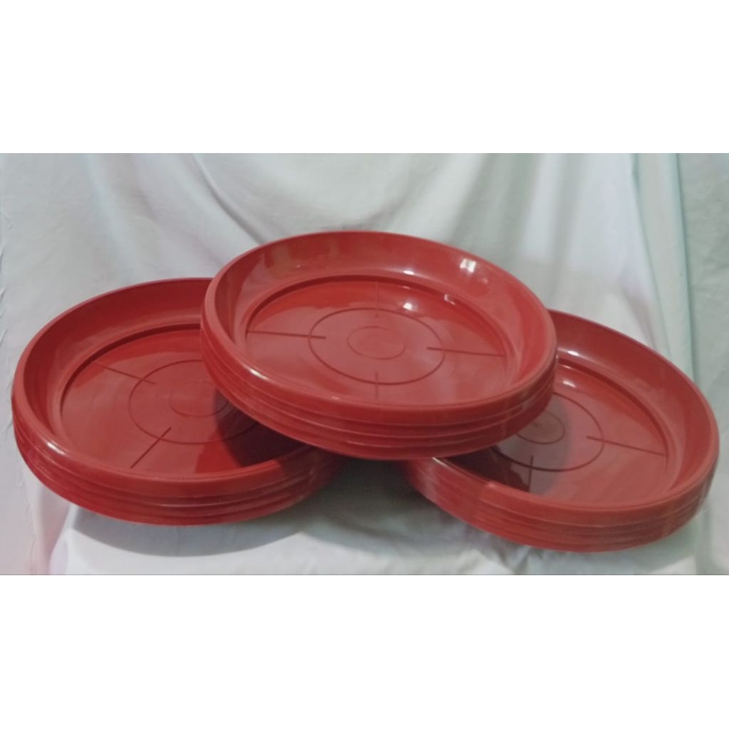 1LUSIN /12 PCS TATAKAN BP 40 MERAH/TATAKAN POT PLASTIK UKURAN JUMBO BULAT/TATAKAN POT 40 MURAH MERIA