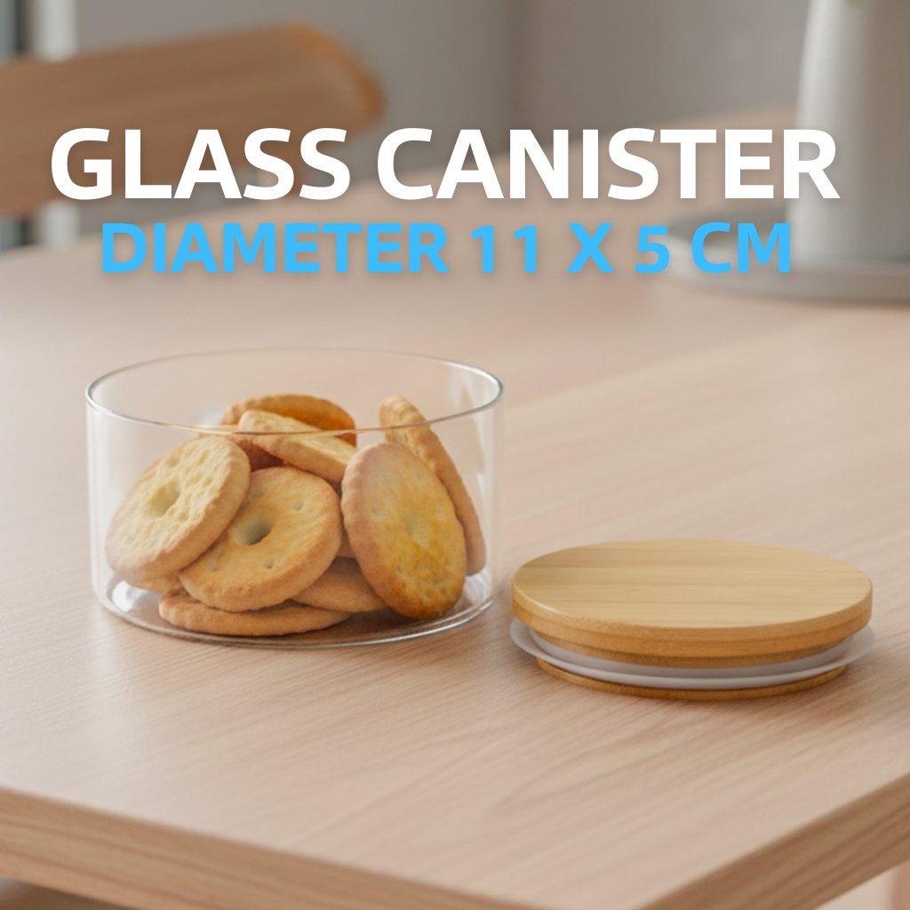 Toples Kaca Borosilicat Tutup Kayu Toples Kecil Mini Toples Candy