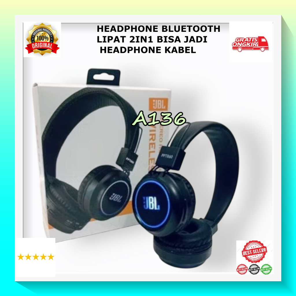 A136 HEADPHONE BLUETOOTH LIPAT 2IN1  BISA JADI pakai KABEL JUGA BLUETOT ORI 100%BLUETOOT WIRELESS WI