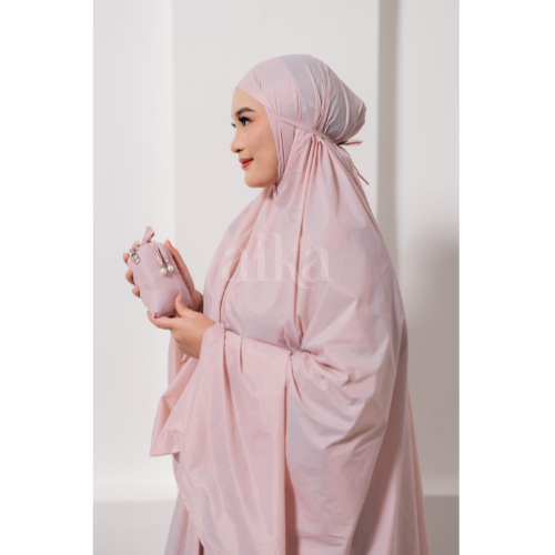 ShopatAlka | Mukena Resleting Travel Mini Parasut Premium 2in1 Free Tas | Qisya Prayer Robe | Pink