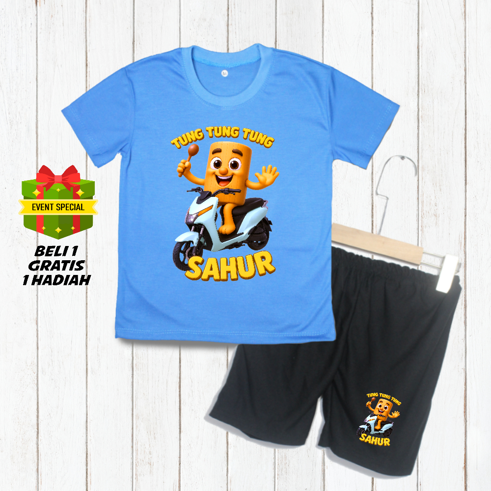 Setelan Baju Anak Laki Laki  Tung Tung Sahur Sepeda Listrik 02 [M3] Kaos Anak Cowok Distro Adem Nyam