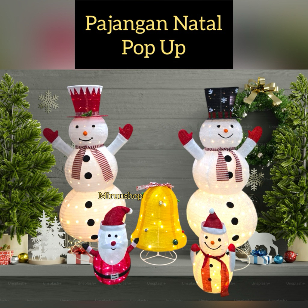Pajangan Hiasan Dekorasi Natal/Christmas Pop Up Snowman Santa Claus Christmas Bell/Lonceng Natal