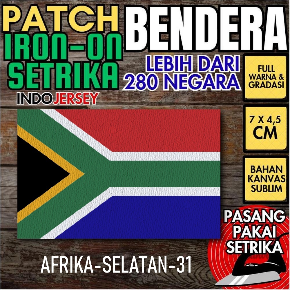 Indojersey Patch Bendera SOUTH AFRICA AFRIKA SELATAN AFSEL Iron-On Kanvas Sublimasi Persegi Kotak 7 