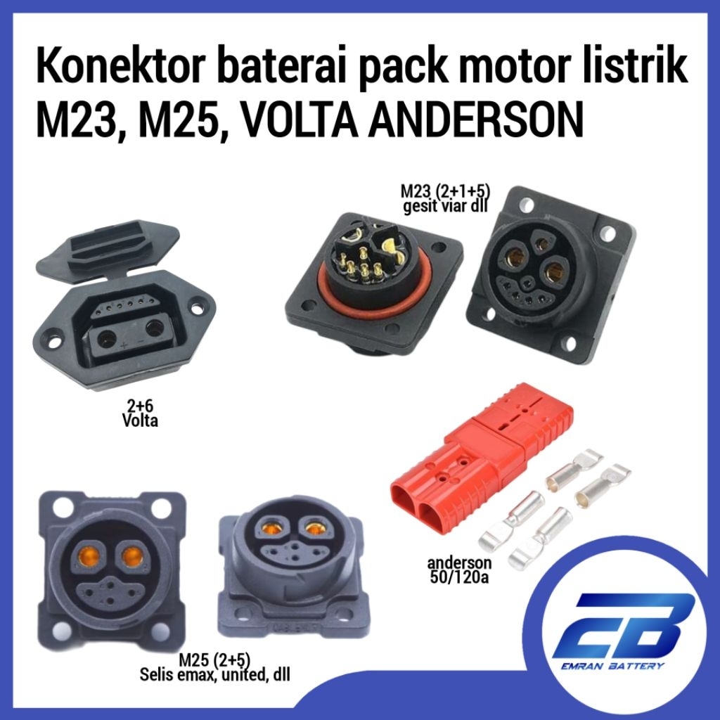 konektor motor listrik, gesit united selis emax viar selis Volta m23 m25  anderson