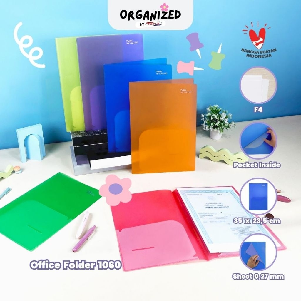 TOPLA 1060 OFFICE FOLDER DOUBLE FILE  MAP PLASTIK 2 SAKU SISIPAN TEBAL