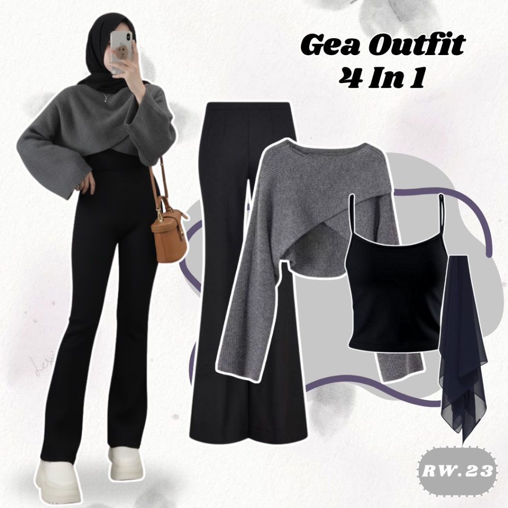 1 Set Korean Style (Rajut Silang, Tanktop, Cutbray Scuba, Hijab) Oneset Wanita Korean Style -RW23