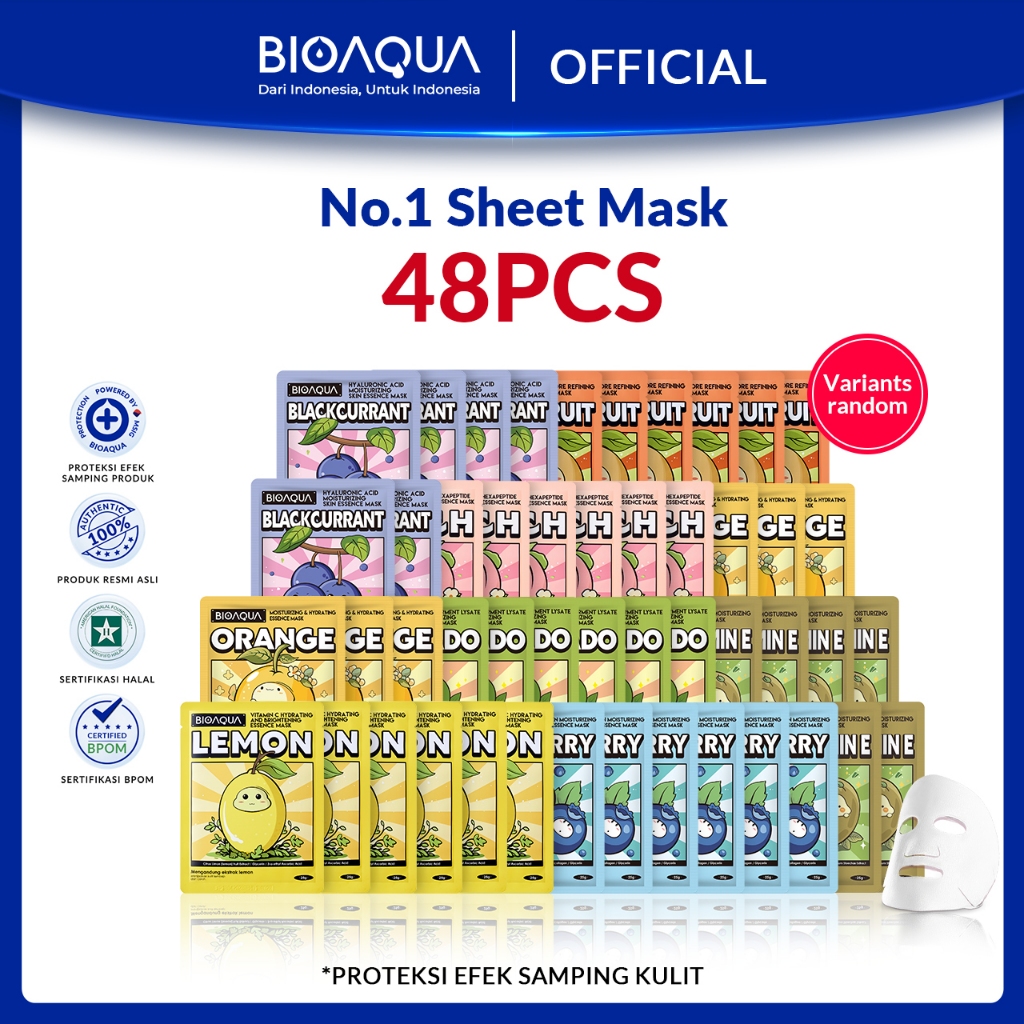 BIOAQUA Fruit Sheet Mask Masker Wajah Mix 24pcs / 48pcs SheetMask Face Mask Masker Muka Untuk All Sk
