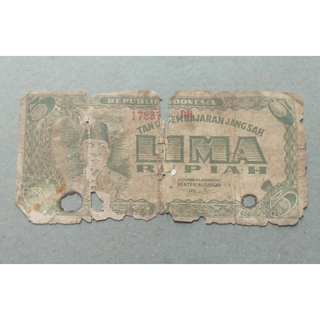 uangkuno 5rupiah sukarno tahun 1947