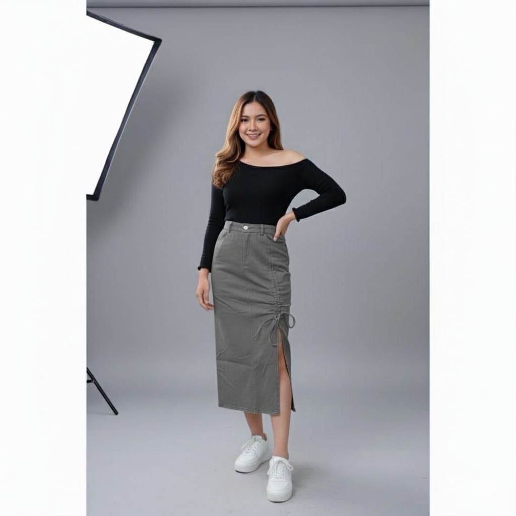 naqilla rok jeans span 7/9 fariasi belah samping tali serut