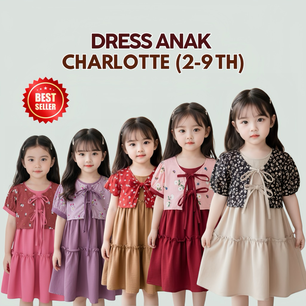 BAJU ANAK PEREMPUAN DRESS CHARLOTTE DRESS ROMPI MODERN LUCU KOREAN STYLE