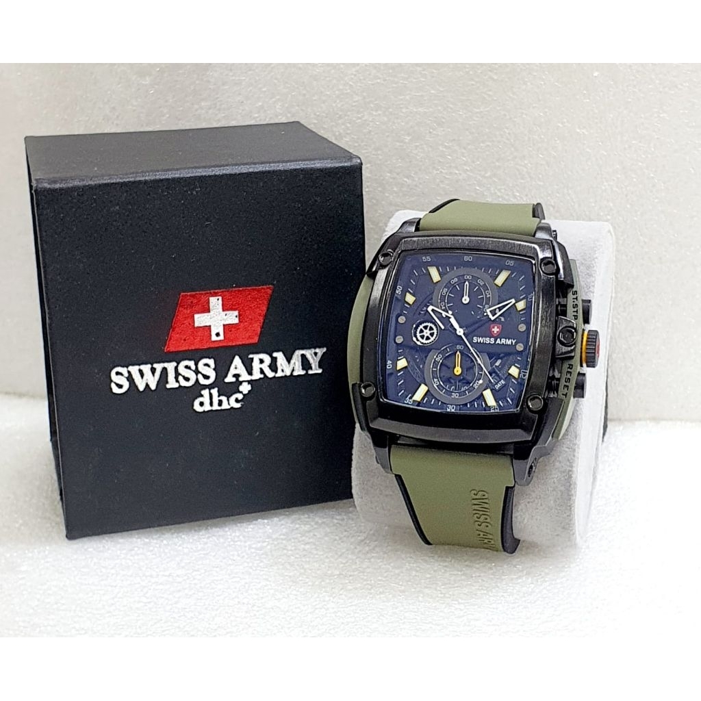 Jam Tangan Pria SWISS SA9389 Dhc Original Mode Army Cronograph Strap Rubber Analog Mewah Dan Elegan