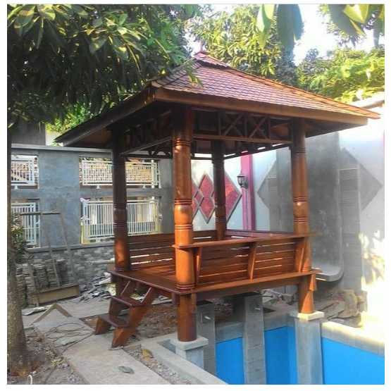 gazebo taman kayu mahoni minimalis , gazebo pargola taman , rumah kayu mahoni