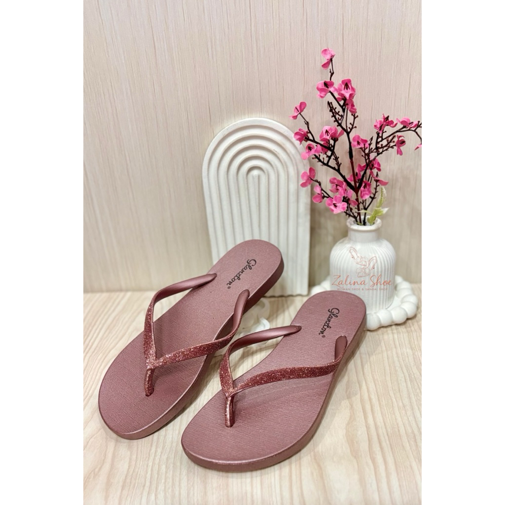 Sandal Jepit Karet Wanita Original Glanzton Motif Tali Glitter Elegant Terbaru