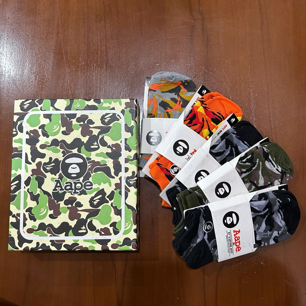 Aape Camouflage Socks Set – 1 Kotak Isi 5 Pasang Kaos Kaki Motif Camo Pria Wanita / Ankle Socks / Ka