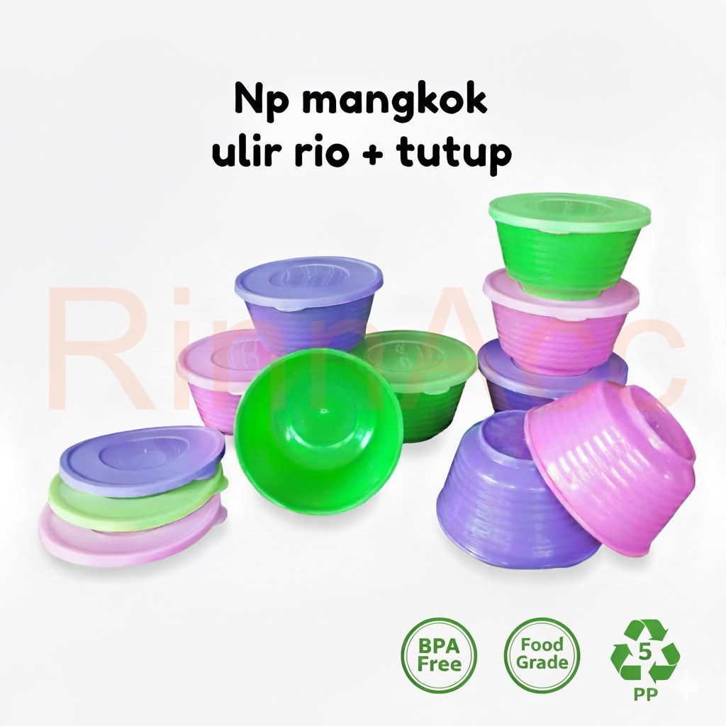 Mangkok Tutup Ulir Rio NP Mangkok Makan Plastik Basi Tutup Bowl Mangkok Tutup Anti Tumpah