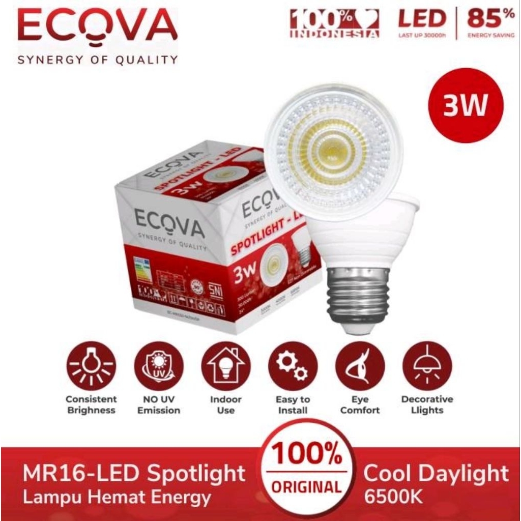ECOVA Lampu LED MR16 Spotlight 3W E27 3 Watt
