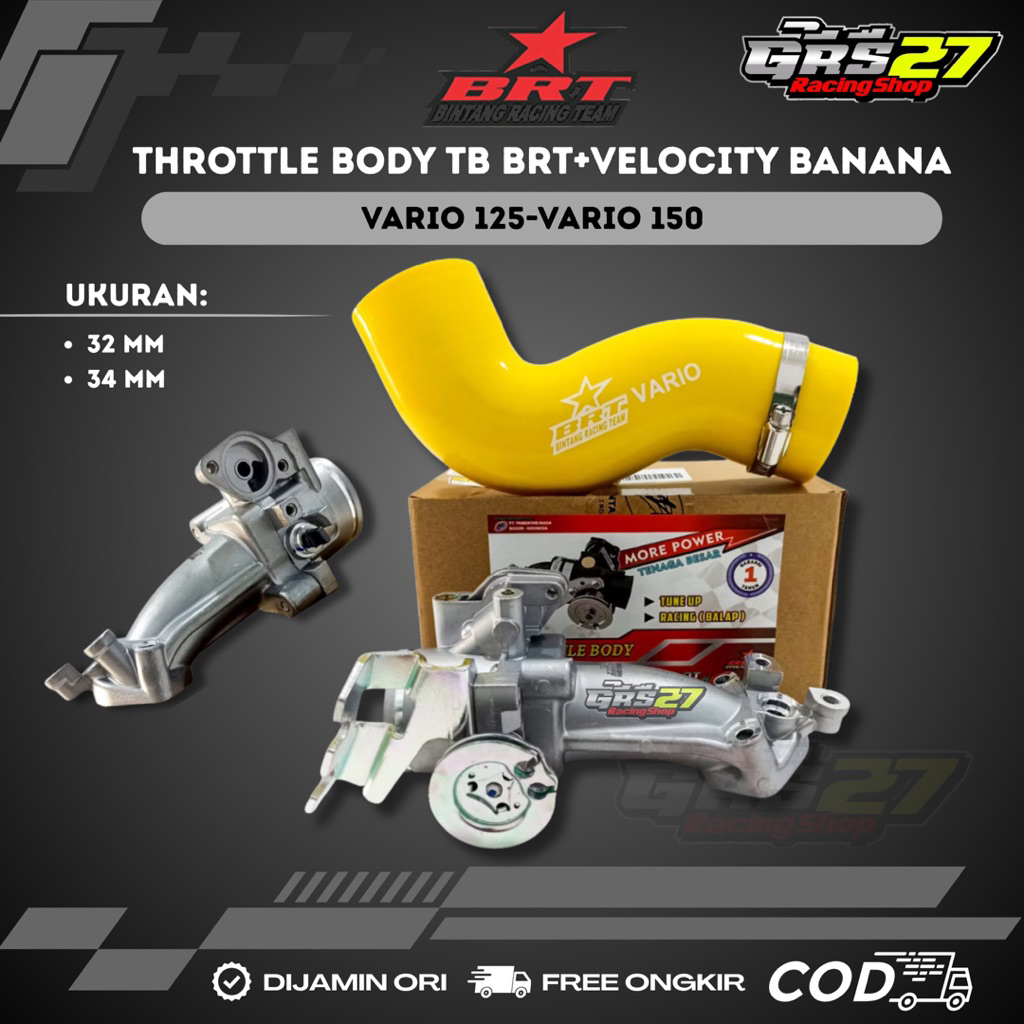THROTTLE BODY TB BRT VARIO 125 VARIO 150 UKURAN 32 34 MM DAN VELOCITY BANANA RUBBER ORI ORIGINAL BRT