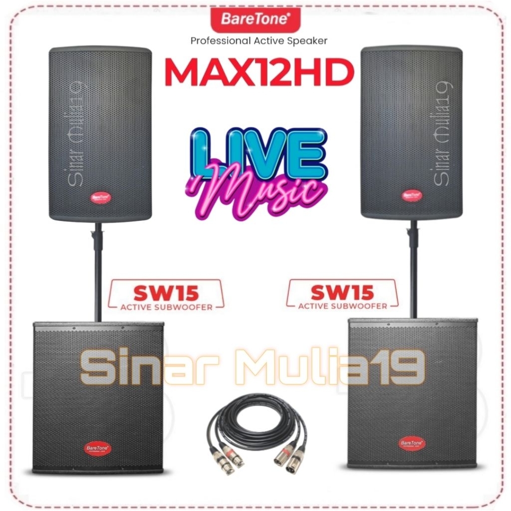 Paket Sound System Speaker Aktif BareTone MAX12HD Subwoofer Aktif BareTone SW15 Original