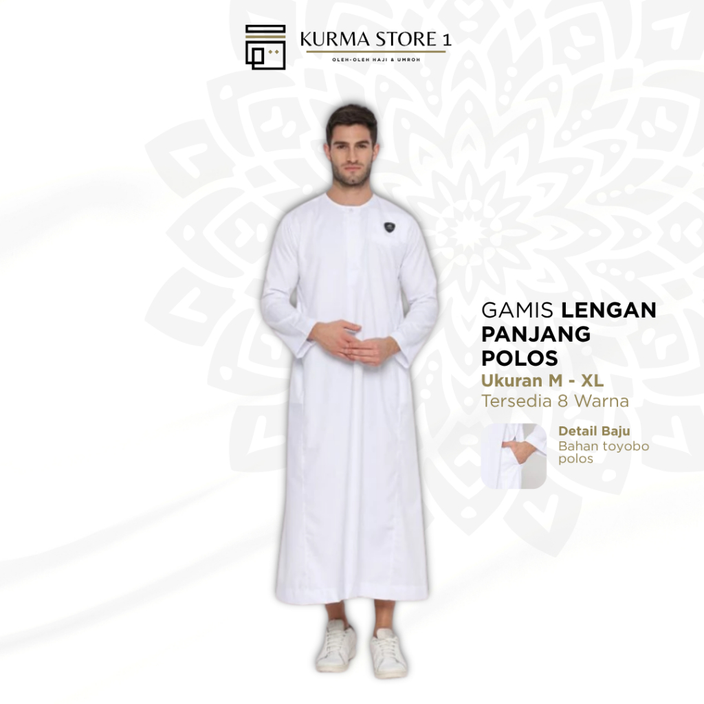 Jubah Gamis Pria Lengan Panjang Polos Oblong Baju Muslim Haji Umrah Toyobo