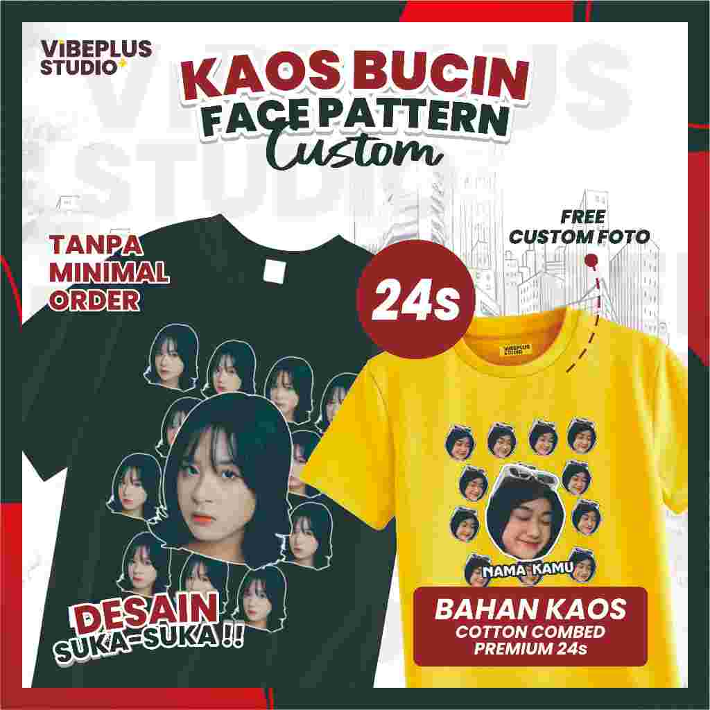 Kaos Bucin Face Pattern / Kaos Bucin Viral / Kaos Bucin Foto Wajah / Kaos Custom Pasangan Unisex