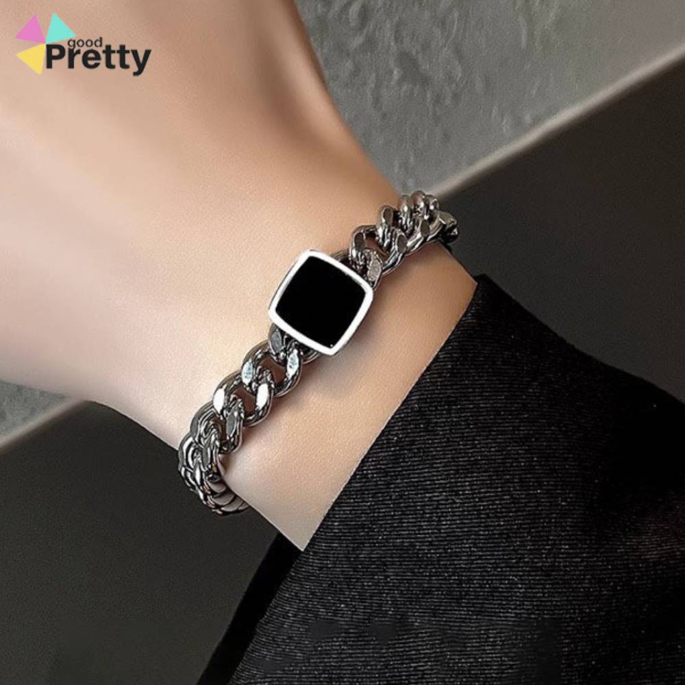 COD Gelang Blok Hitam Premium Retro Gelang Titanium Anti Karat Gelang Titanium Anti Karat Pria Dan W