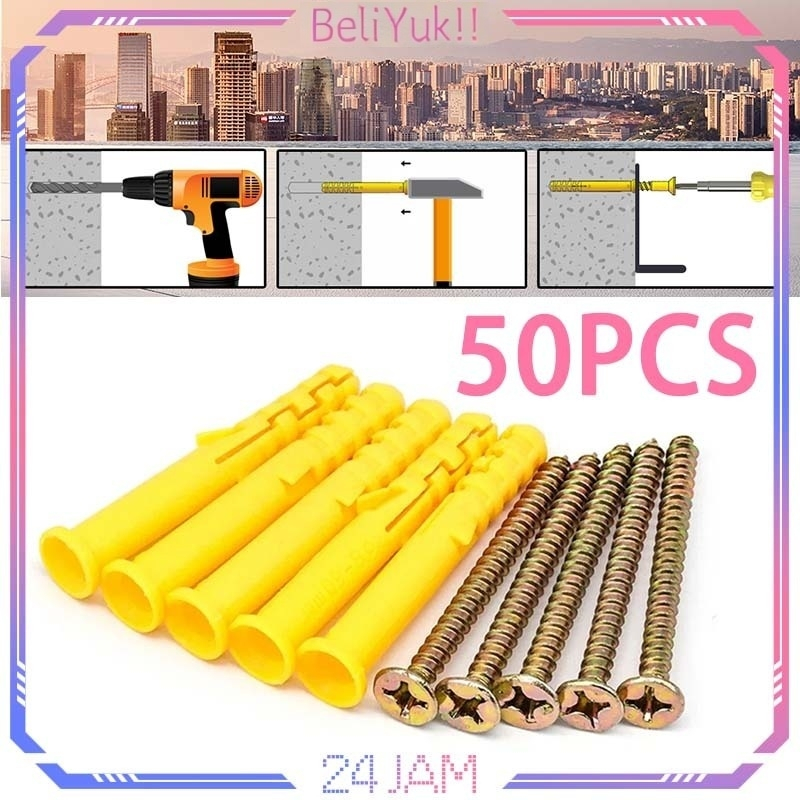 50set Angkur Skrup Baut Vischer Set Sekrup Dinding Tembok Angkur Baut Tembok Sekrup Dinding Tembok