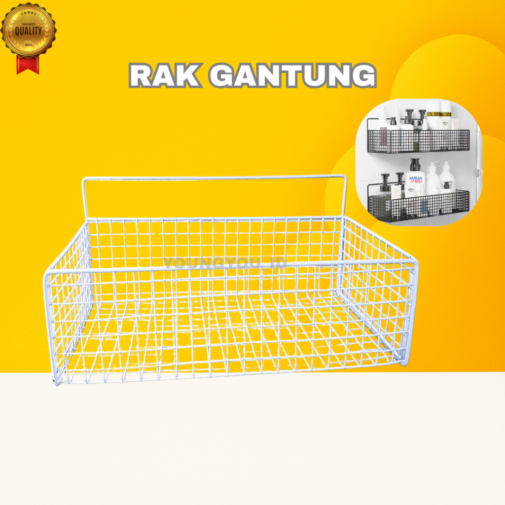 RAK GANTUNG KAMAR MANDI RAK KERANJANG JARING BESI TEMPEL DINDING SERBA GUNA