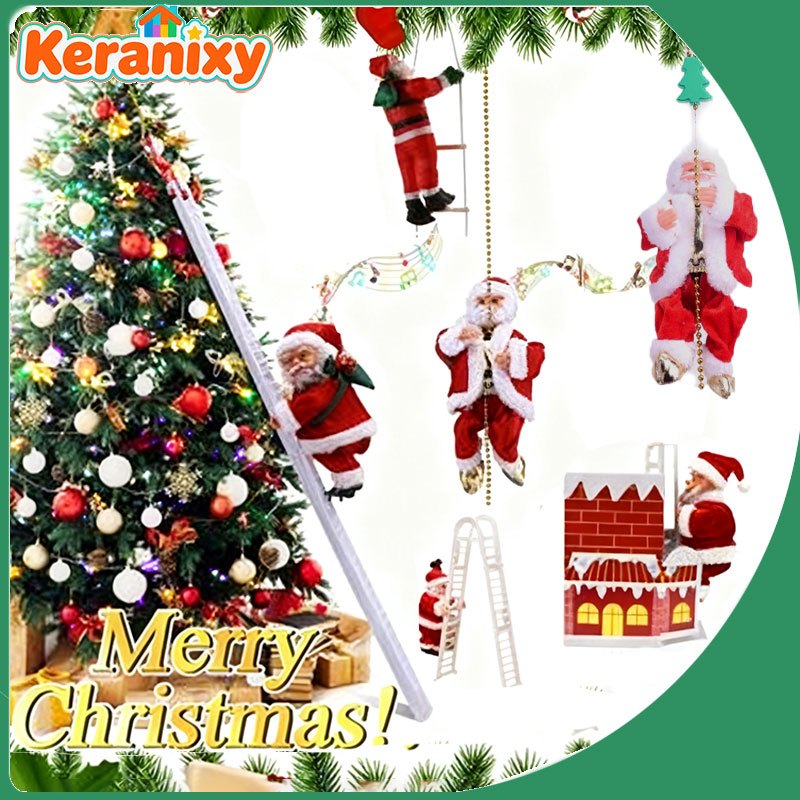 Keranixy Mainan Santa Claus Mainan Santa Claus Yang Memanjat Tali Santa Claus Elektrik Mainan Musik 