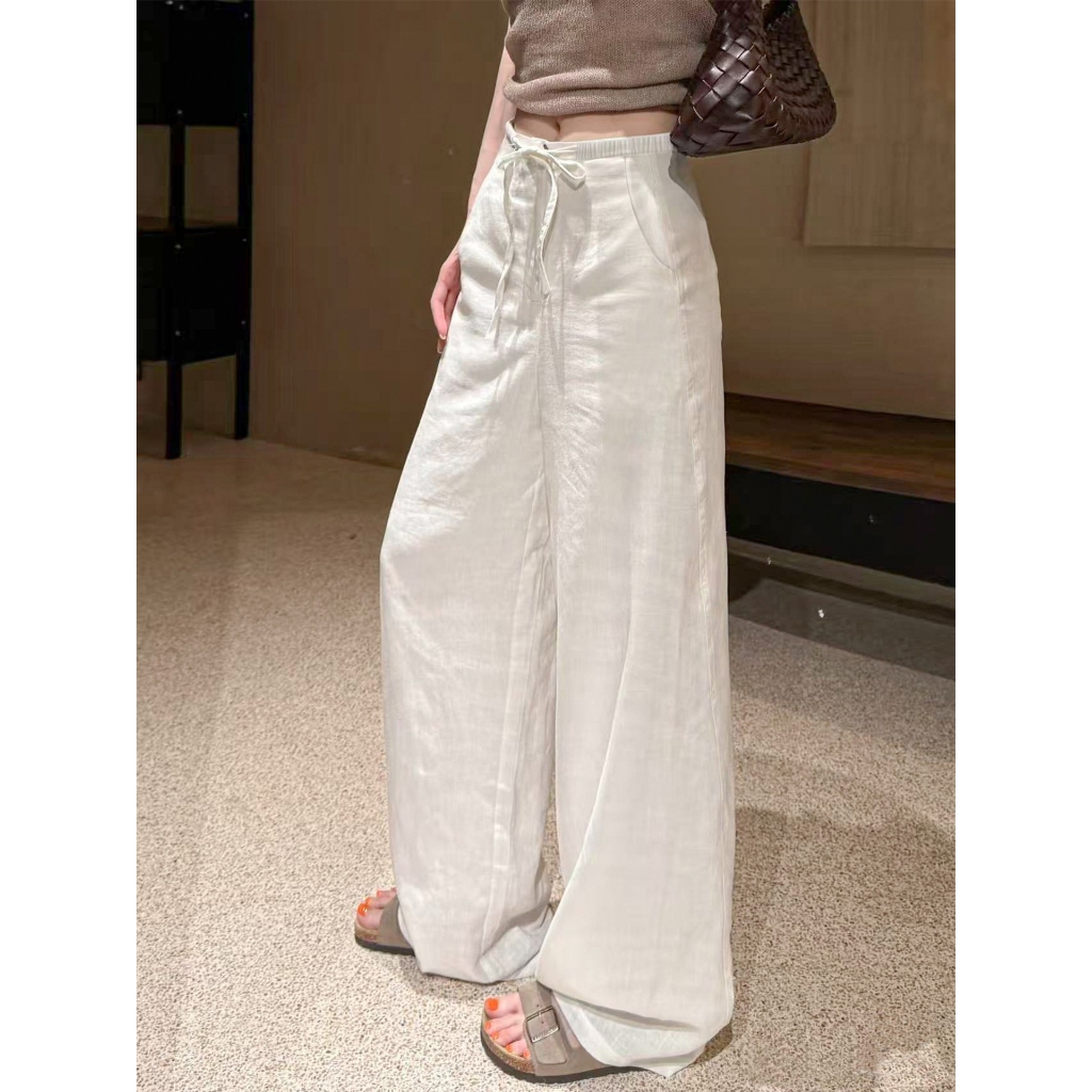 Soso Celana linen putih wanita 2025 musim gugur model baru untuk anak gemuk MM rok panjang longgar n