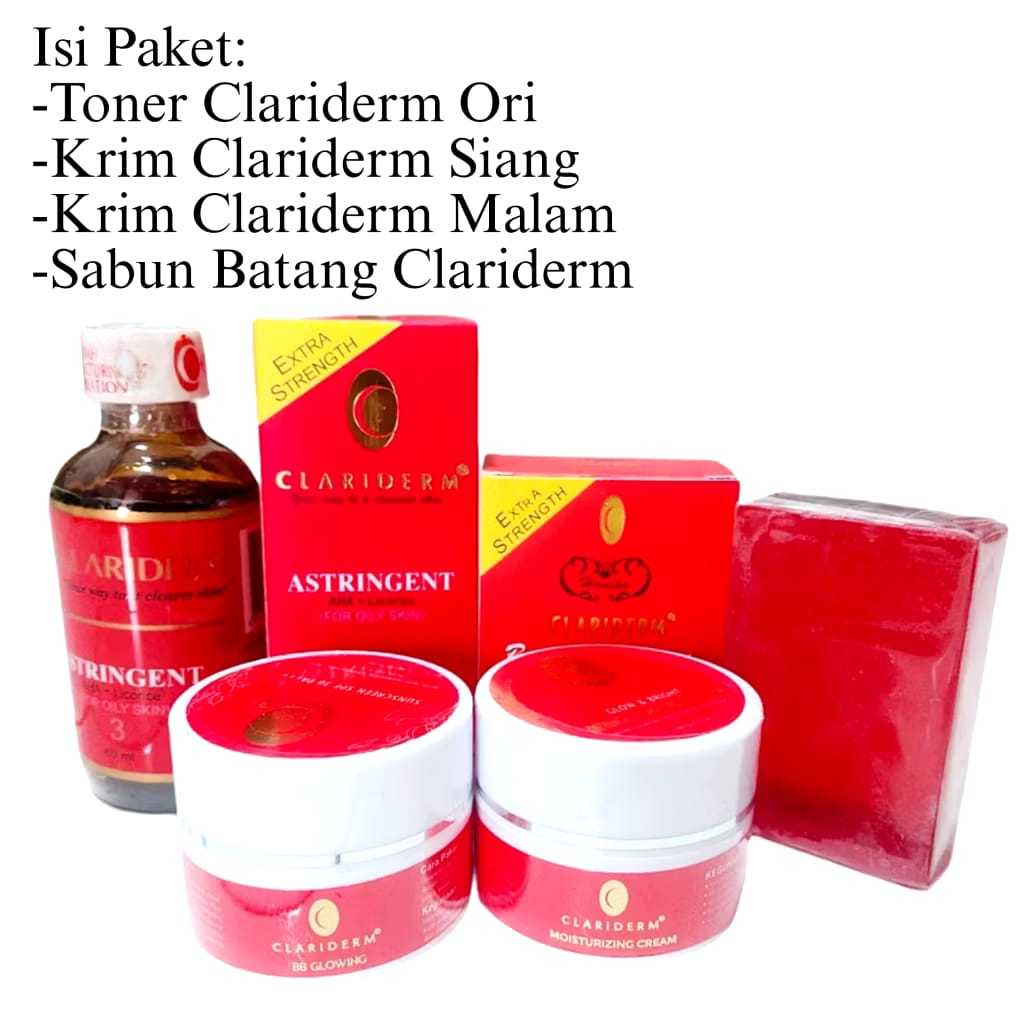 Paket Clariderm Wajah 4in1 Haniku Sabun Cuci Muka + Toner Whitening 60ml + krim Pelembab Siang Dan M