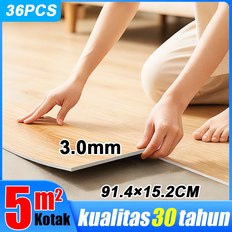 Lantai Vinyl Stiker /1 Dus(36 Pcs) /PVC Vinyl Lantai Kayu Premium Flooring Sticker 91.4 cm X 15.2 cm