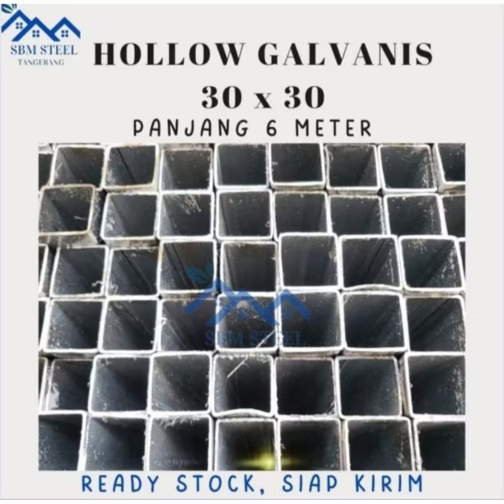 Besi Hollow Galvanis 30x30 Tebal 1,3mm Panjang 6 Meter