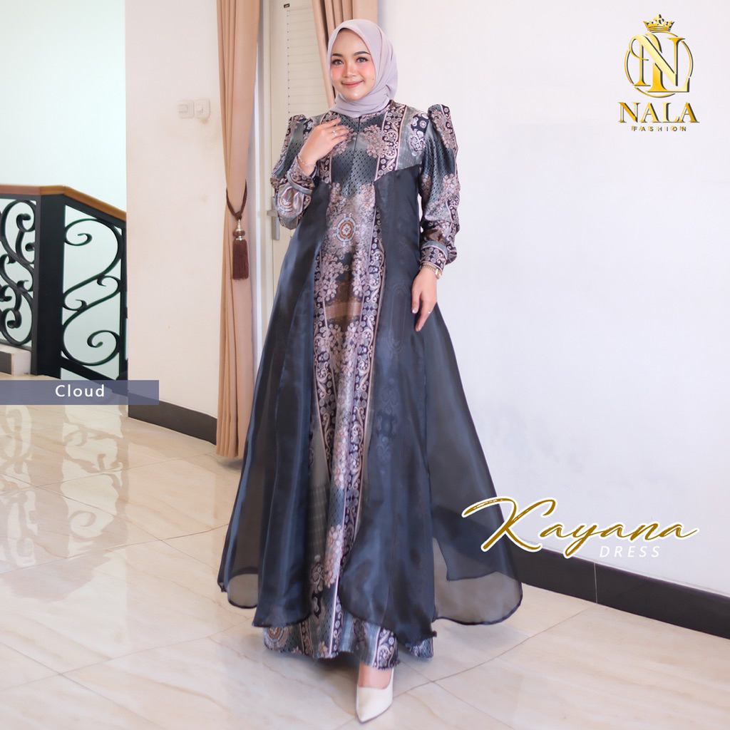 Kayana Maxy Dres Layer Wanita Muslim Silk Premium Import Ziper Depan Cantik Panjang Pesta Mewah Simp