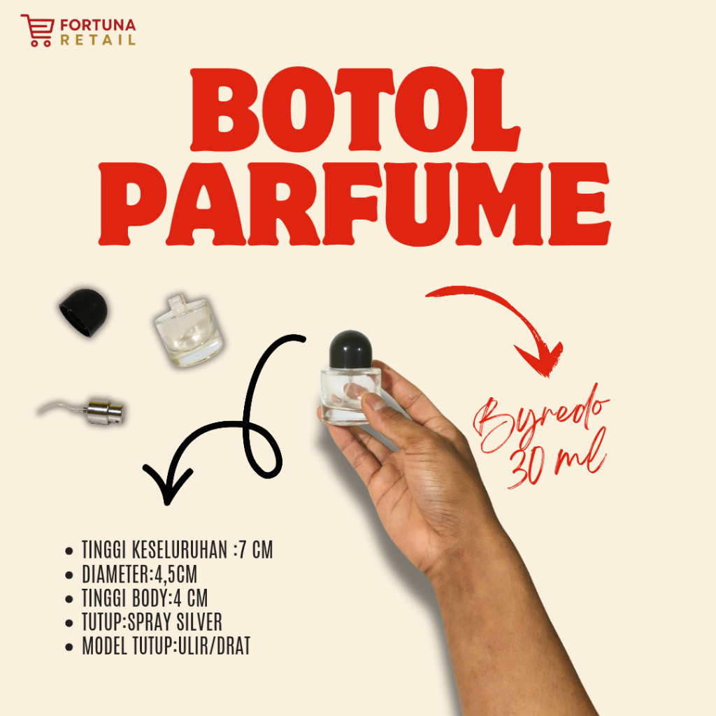 BOTOL REFILL PARFUME BYREDO 30 ML/BOTOL PARFUME 30 ML TUTUP SPRAY SILVER DRAT