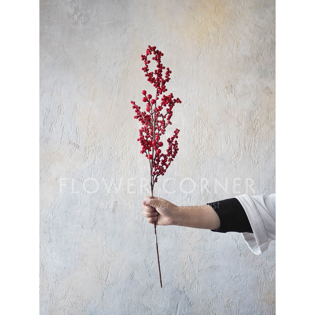 Berry Artificial Red Rustic Spray Ranting Dekorasi Natal (B25121)