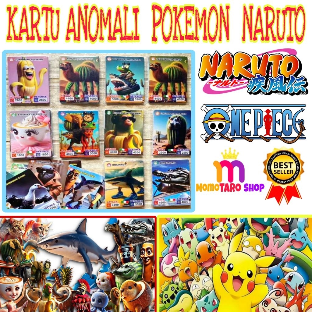 12 Pak (96 card) Mainan Kartu Anomali, One piece, Naruto, Pokemon 1 Pak isi 8 Kartu/ Kartu Trading C