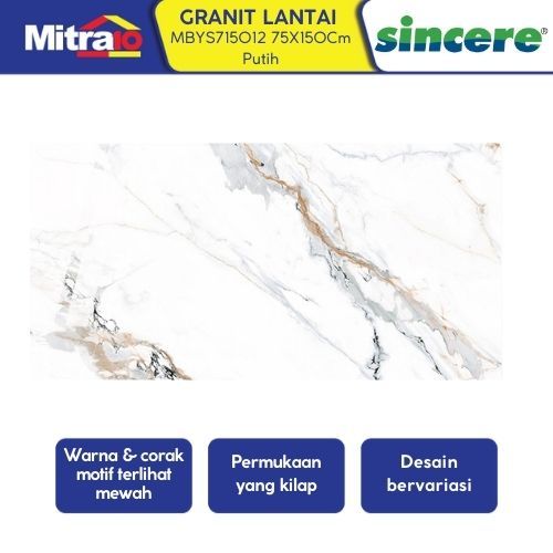 Granit Lantai Sincere MBYS715012 75x150cm Putih Glossy