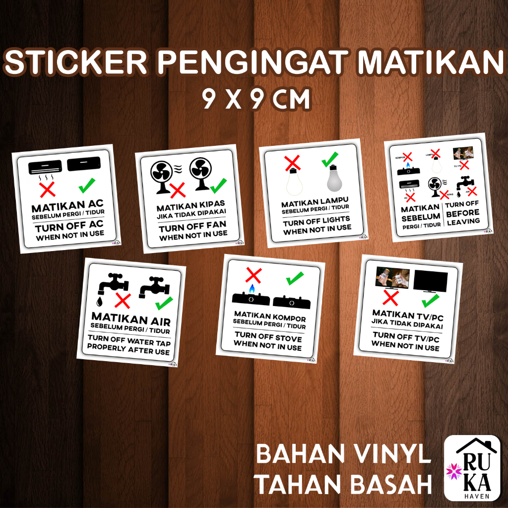 ❇️𝙍𝙪𝙠𝙖 𝙃𝙖𝙫𝙚𝙣 Sticker Pengingat Matikan AC Air Kipas Kompor Lampu TV PC Sebelum Pergi / Tidur Reminde