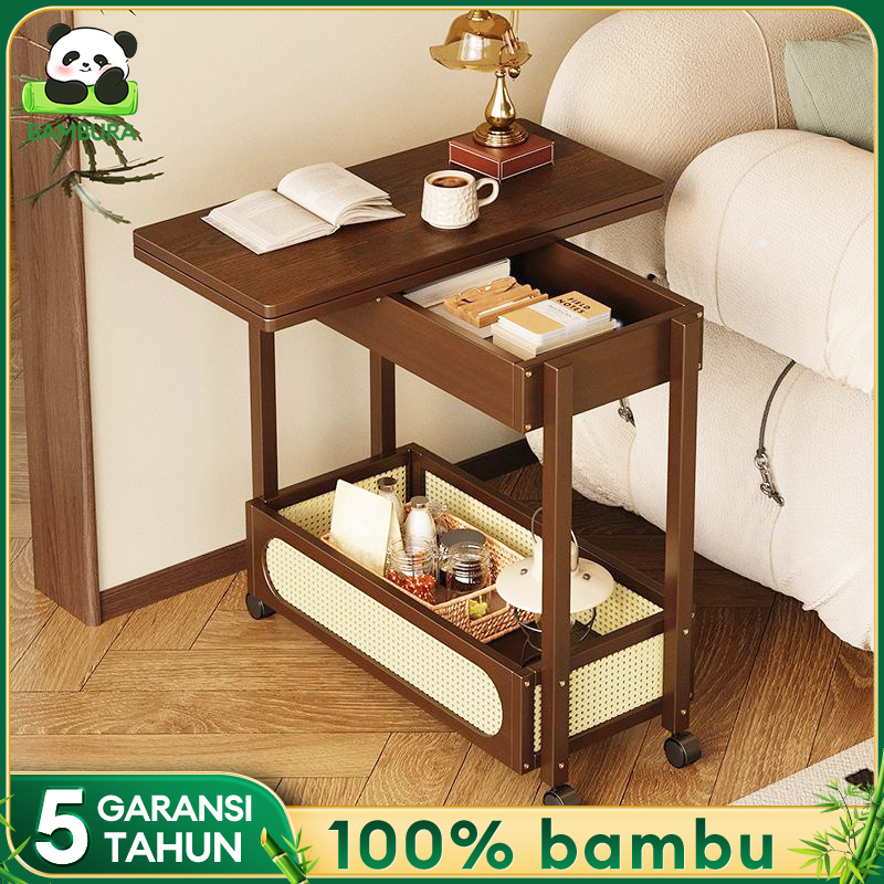 Gerobak Bambu/Kereta Dorong Lipat/Gerobak Bergerak/Rak Penyimpanan Rotan/Rak Penyimpanan Multifungsi