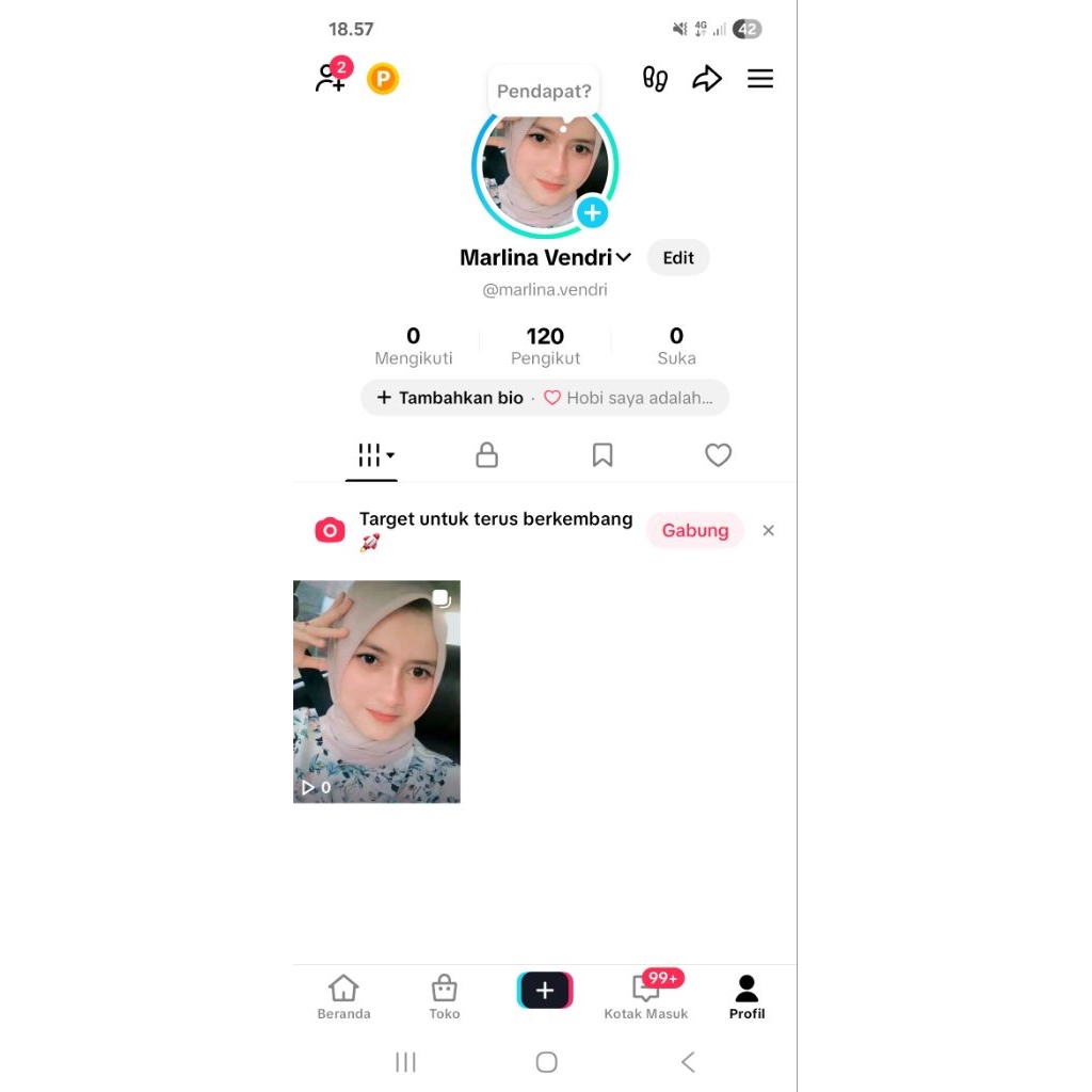 akun T*kt*k 100 Folls