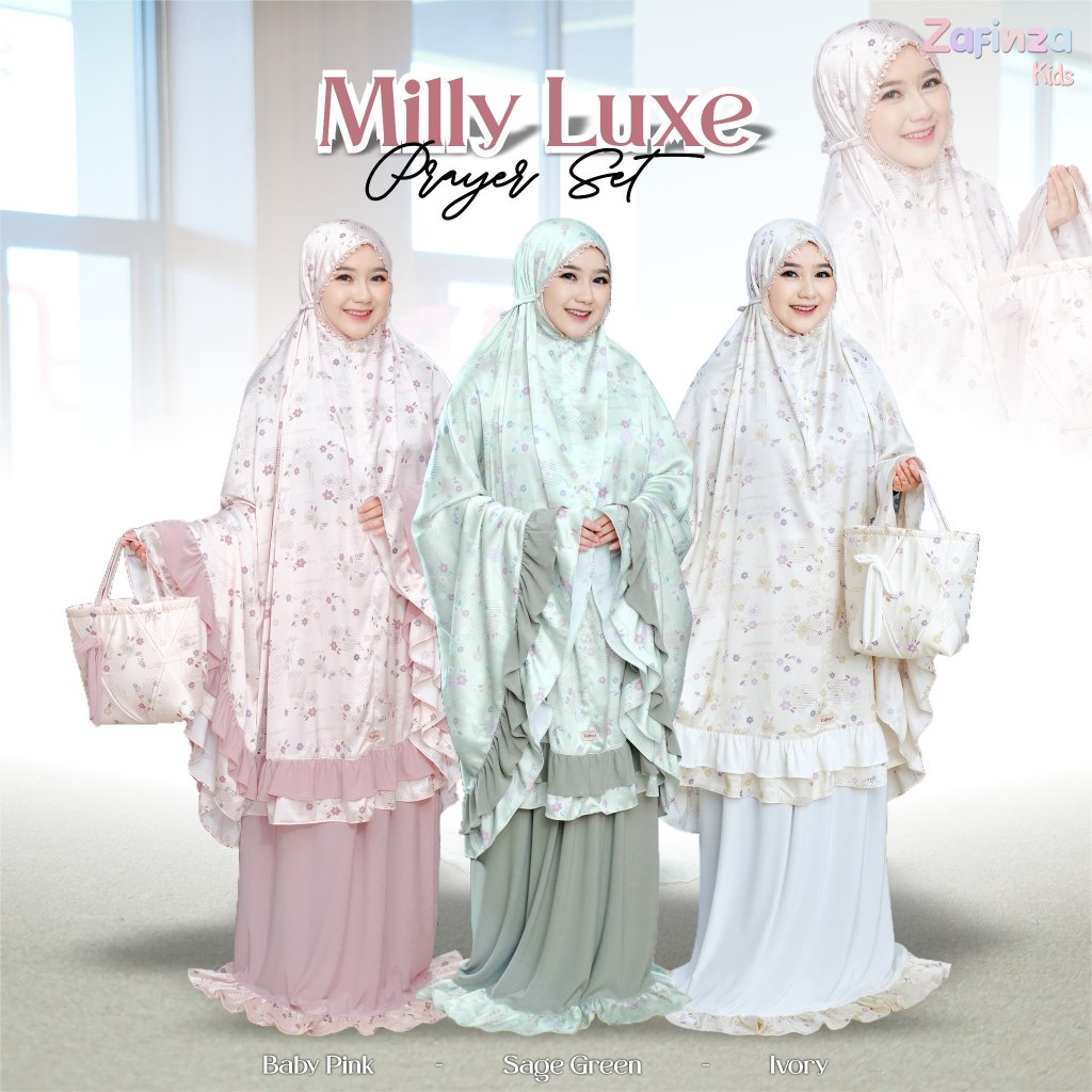 MILLY LUXE prayer set by Zafinza mukena dewasa motif bahan leona armany silk