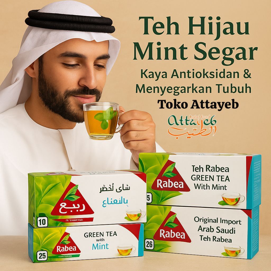 Teh Celup Rabea Green Tea With Mint Rabea 25 Bags Green Tea Mint Teh Hijau Arab Antioxidan Original 