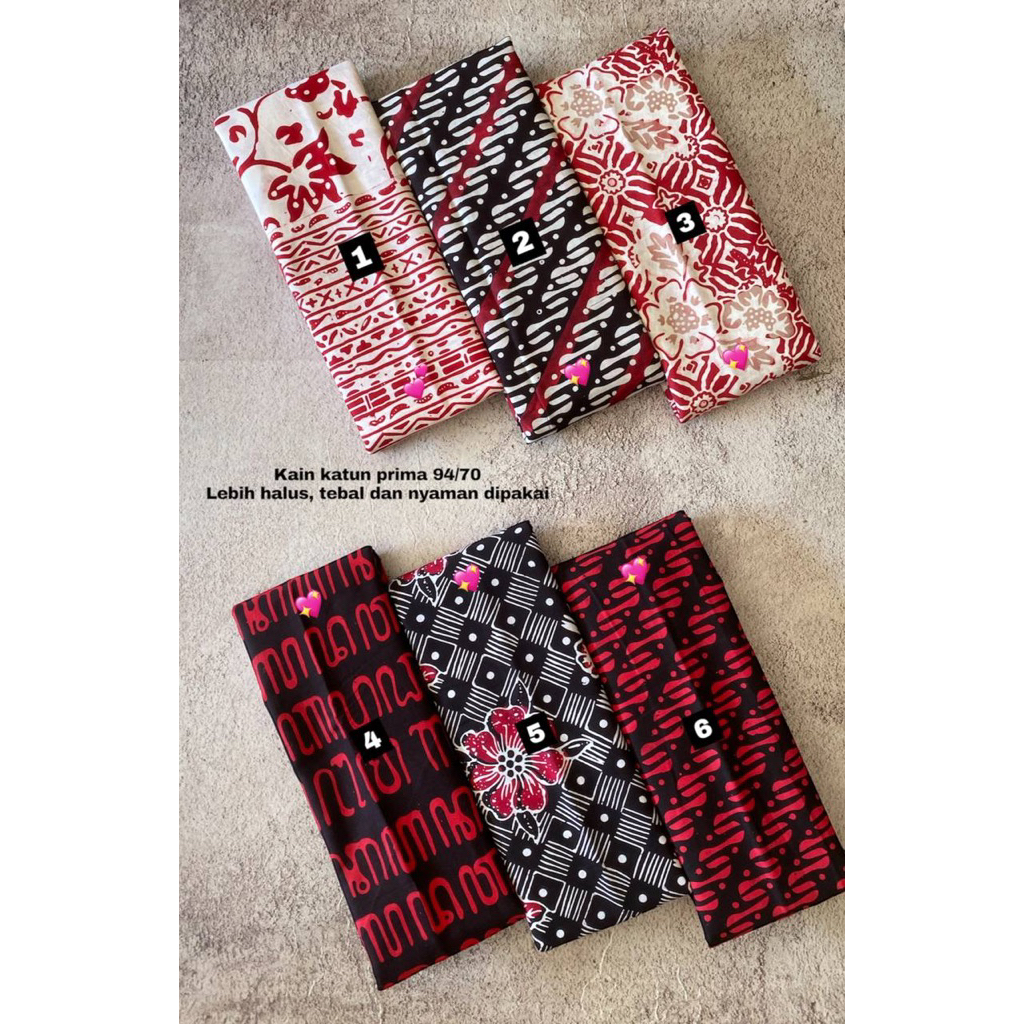 Kain Batik Cap Katun Halus Warna Merah Putih Batik Cap Premium Hadmade Jarik Terbaru