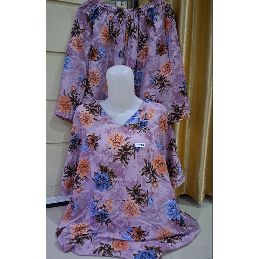 Setelan Batik Tidur Super Jumbo Gajah Putih Bahan Rayon / Baju tidur gajah putih ld 130cm