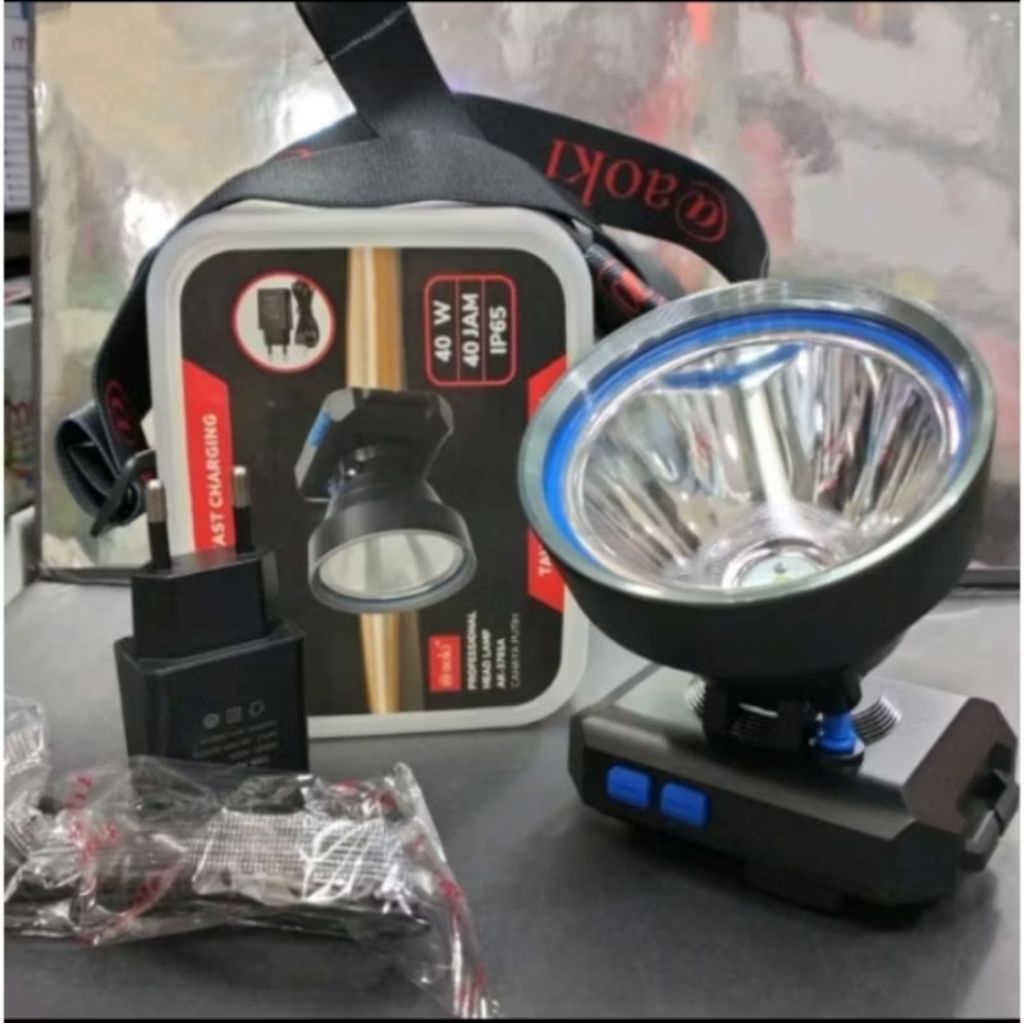 ak-3701 senter kepala Aoki 40watt cahaya putih type C senter kepala led super terang 6000mah