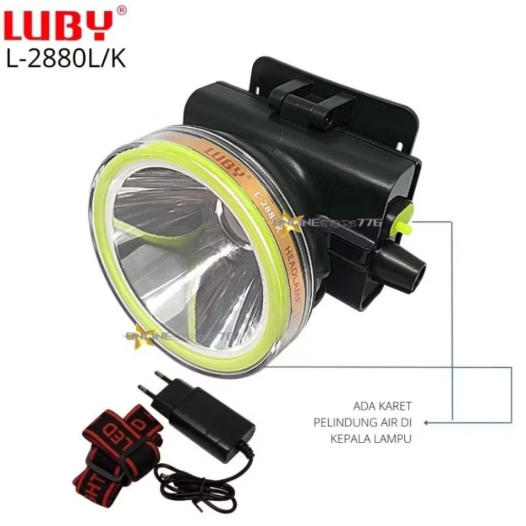 senter kepala led luby l-2880 senter kepala anti air waterproof 20watt tahan 50jam cahaya putih dan 