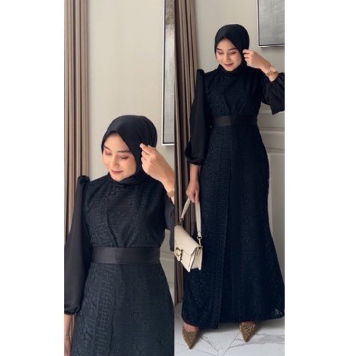 [𝐏𝐚𝐝𝐮 𝐃𝐫𝐞𝐬𝐬] Maxi Dress Gamis Remaja Warna Hitam – Fashion Muslim Kekinian untuk Pesta & Lebaran
